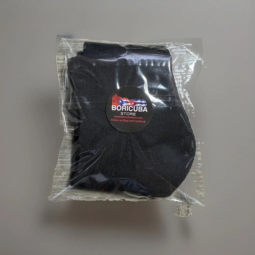 Puerto Rico Boricua Crew Socks 1 Pair Black White Unisex Regular Size